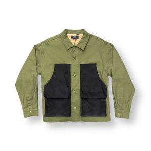 TWO TONE QUILTED WORK JACKET - OLIVE