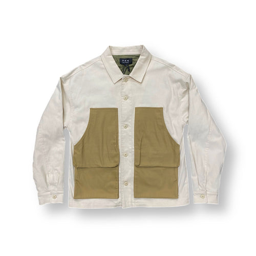 TWO TONE QUILTED WORK JACKET - BEIGE