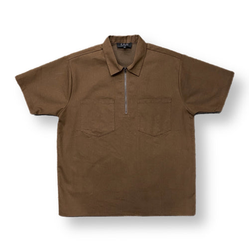 SOLID ZIP UP SHIRT - BROWN