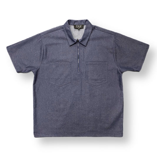 SOLID ZIP UP SHIRT - DENIM BLUE