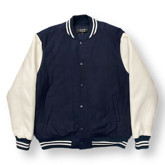 VARSITY JACKET VEGAN LEATHER - NAVY/WHITE
