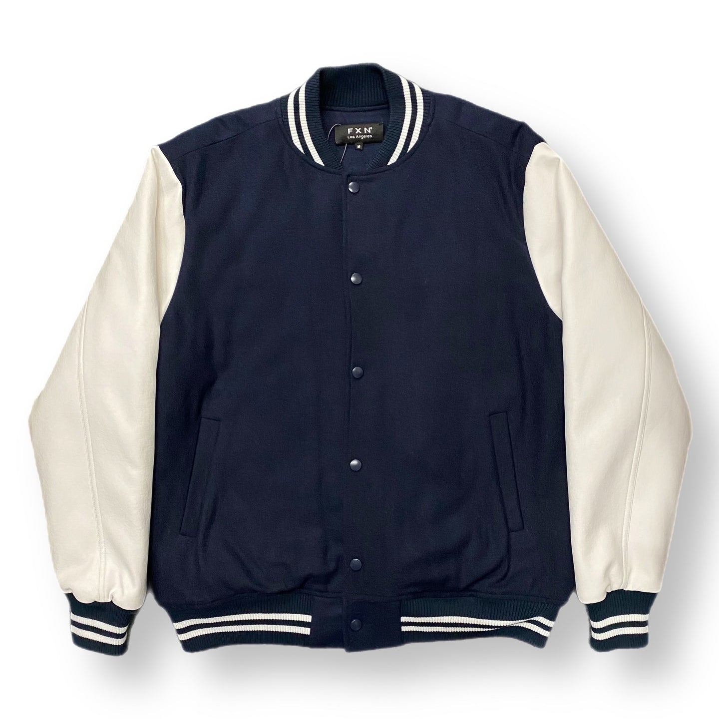 VARSITY JACKET VEGAN LEATHER - NAVY/WHITE