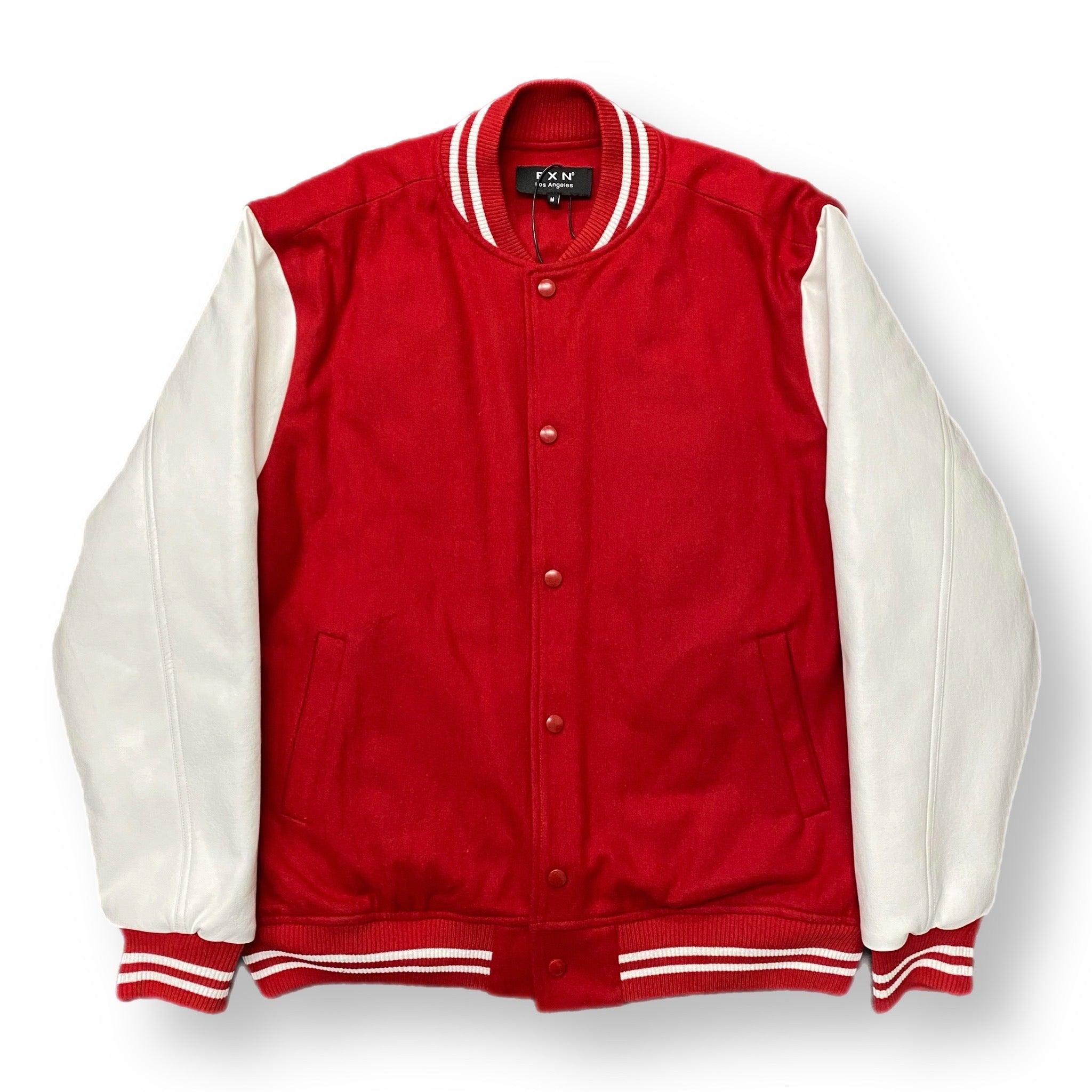 VARSITY JACKET VEGAN LEATHER - RED/WHITE – FXN menswear VARSITY JACKET VEGAN LEATHER - RED/WHITE – FXN menswear