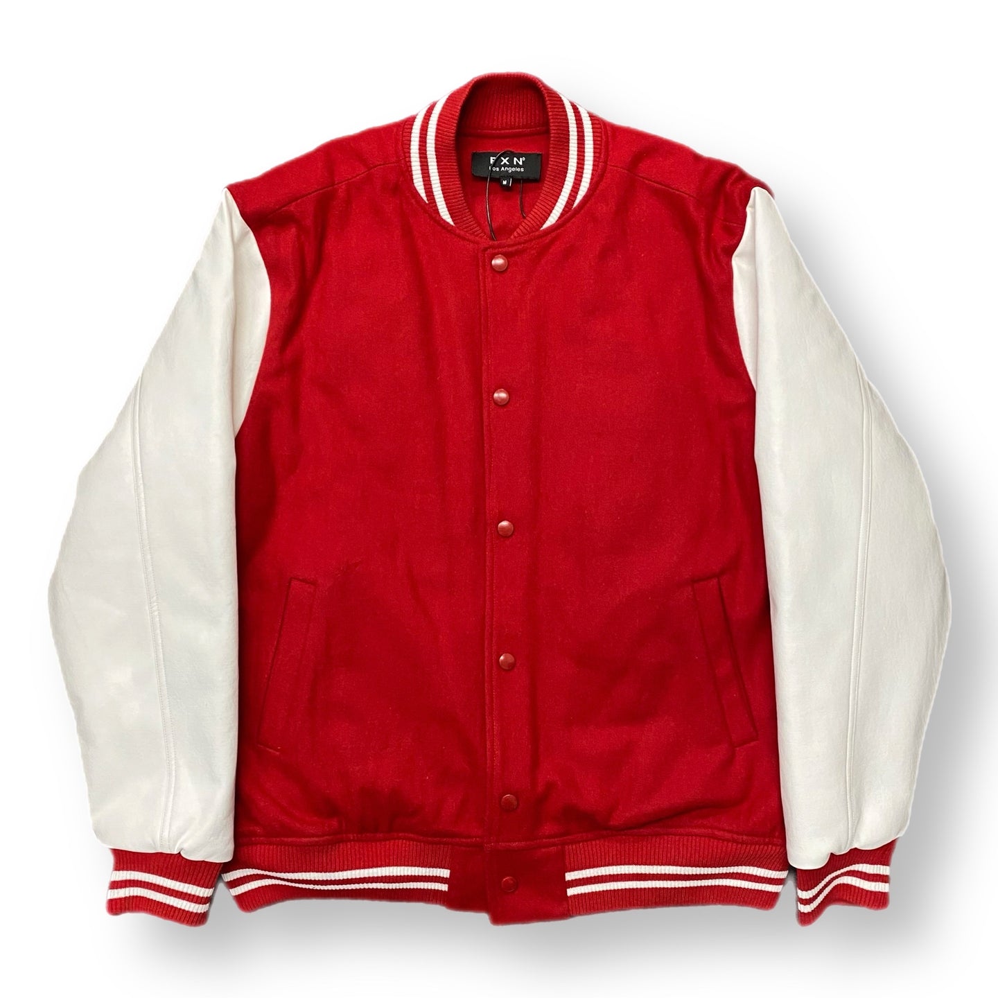 VARSITY JACKET VEGAN LEATHER - RED/WHITE