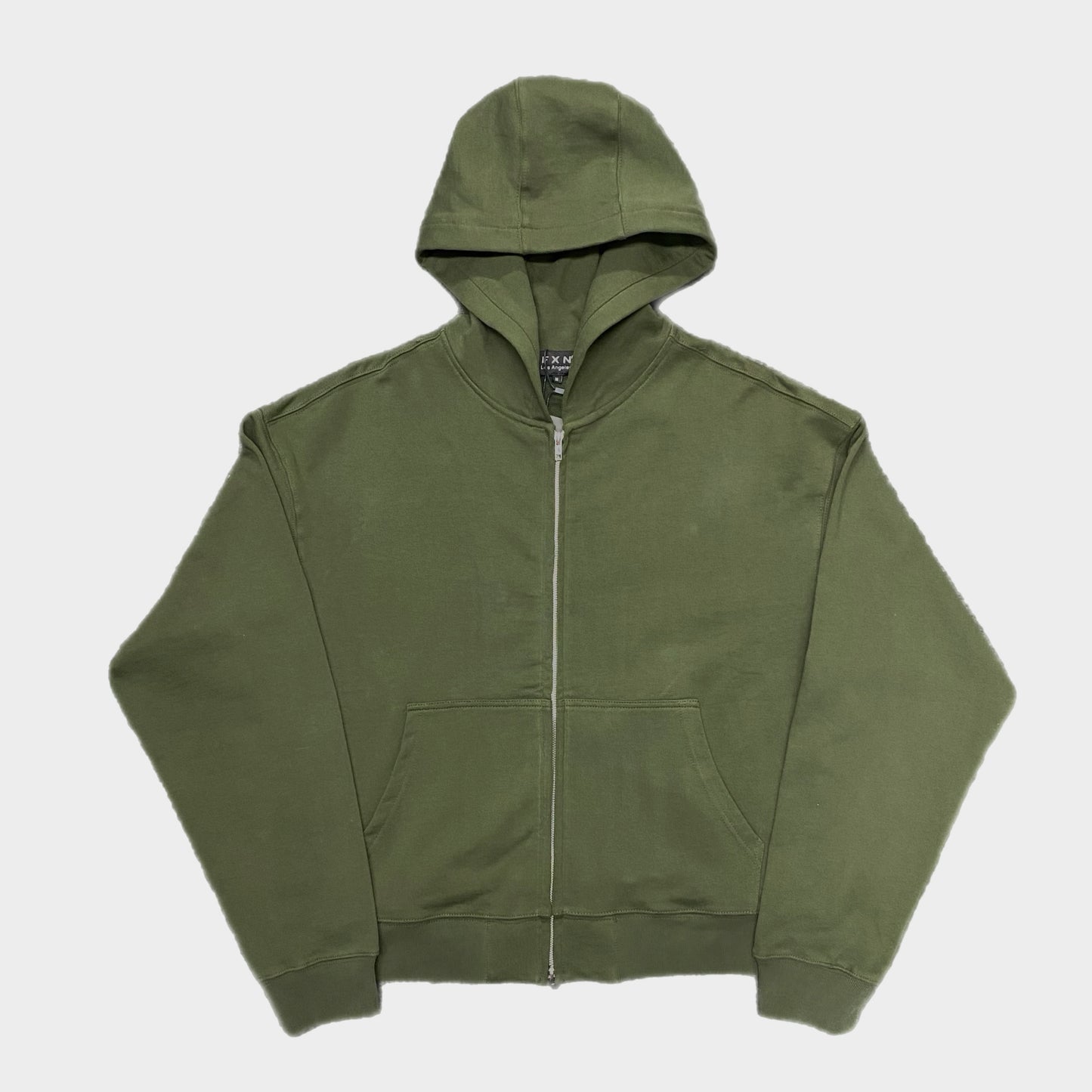 METAL ZIP CROP HOODIE - OLIVE