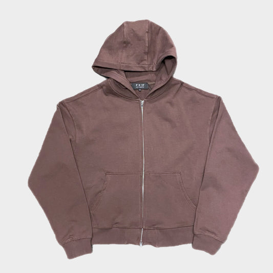 METAL ZIP CROP HOODIE - BROWN