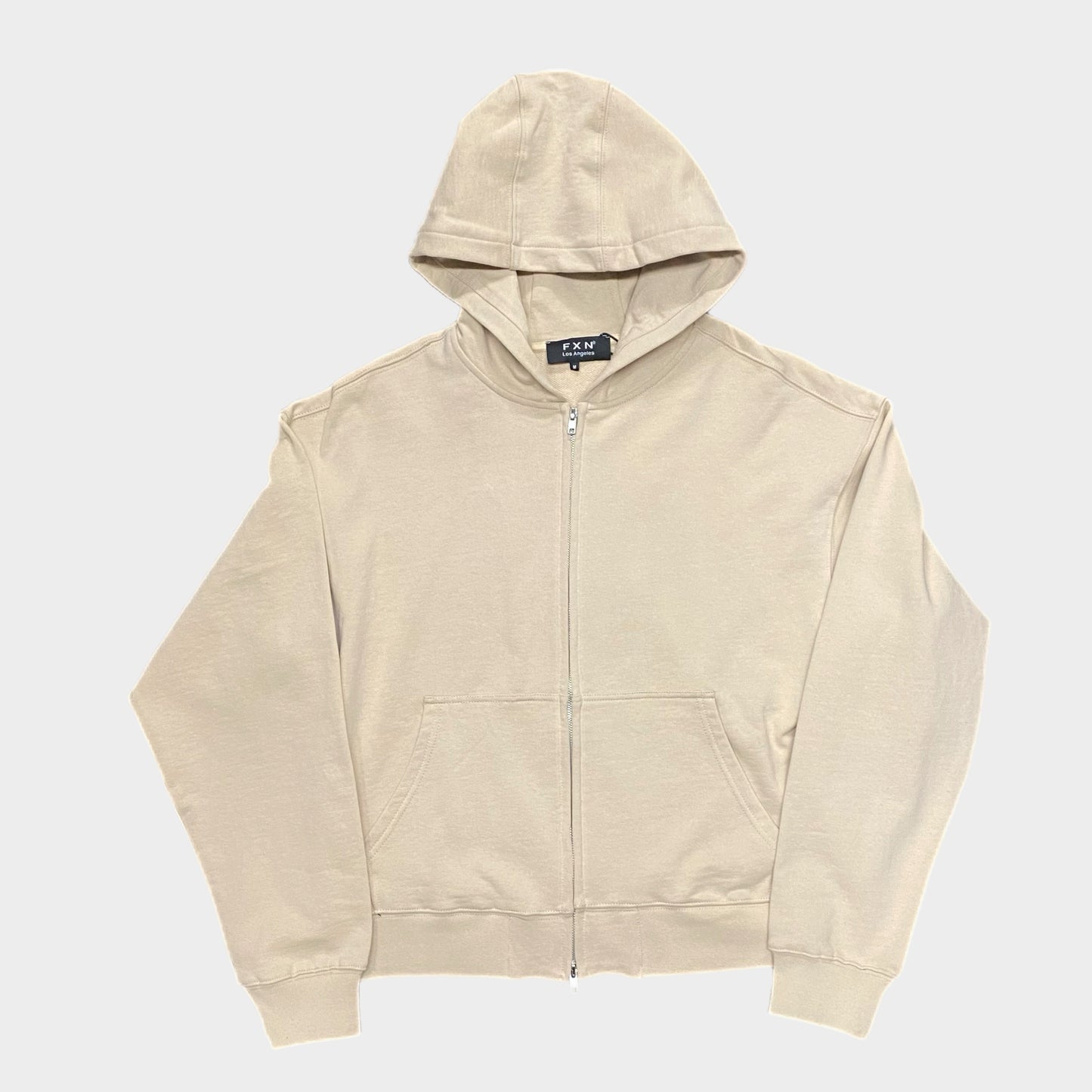 METAL ZIP CROP HOODIE - TAN