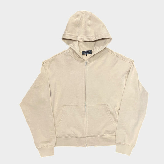 METAL ZIP CROP HOODIE - TAN