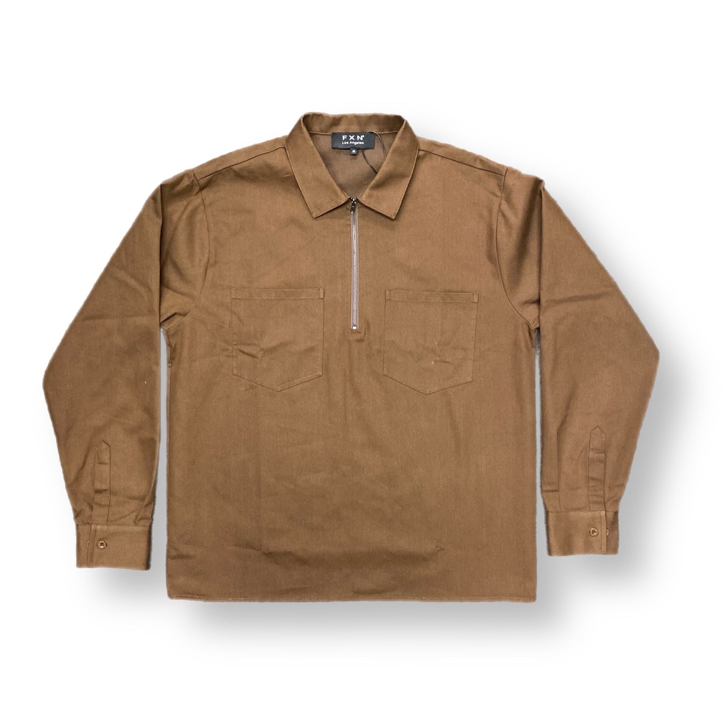 SOLID LONG SLEEVE WORK SHIRT - BROWN