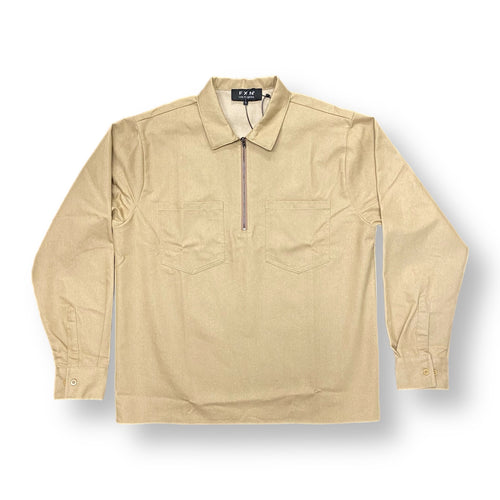 SOLID LONG SLEEVE WORK SHIRT - TAN