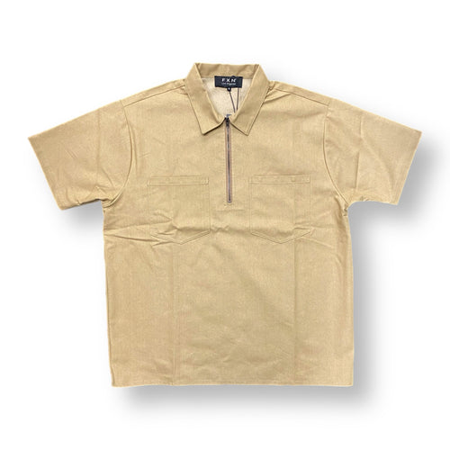 SOLID ZIP UP SHIRT - TAN