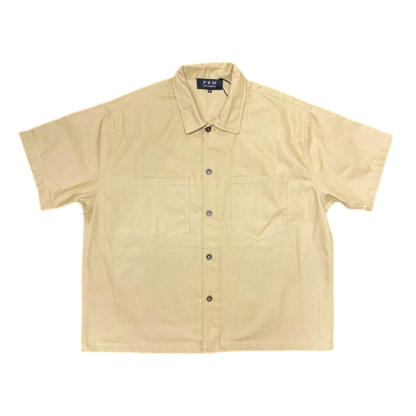 CROPPED BUTTON UP - TAN
