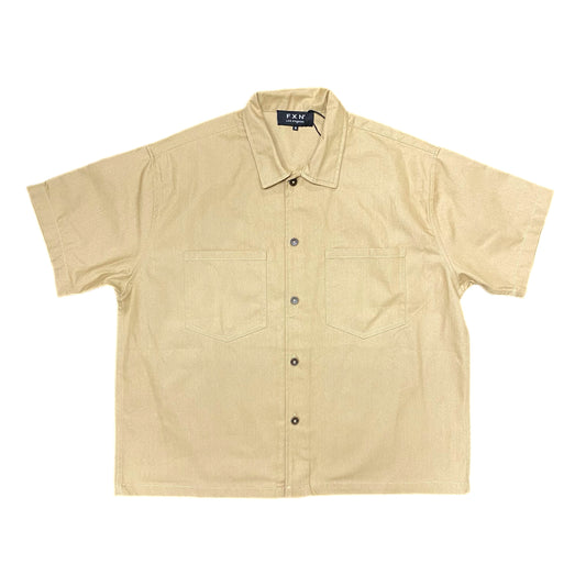 CROPPED BUTTON UP - TAN