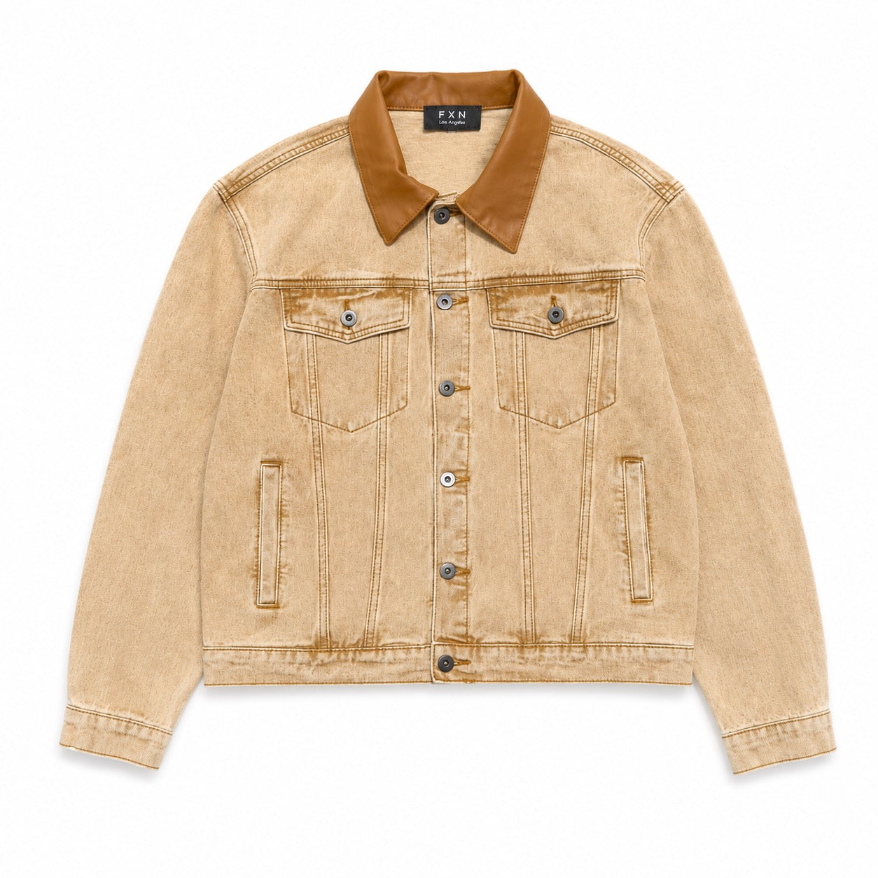 LEATHER COLLAR JACKET - TAN