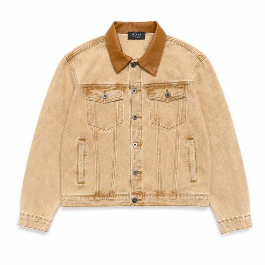 LEATHER COLLAR JACKET - TAN