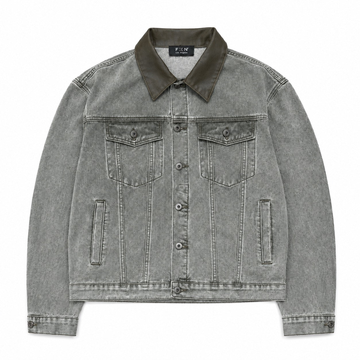 LEATHER COLLAR JACKET - OLIVE