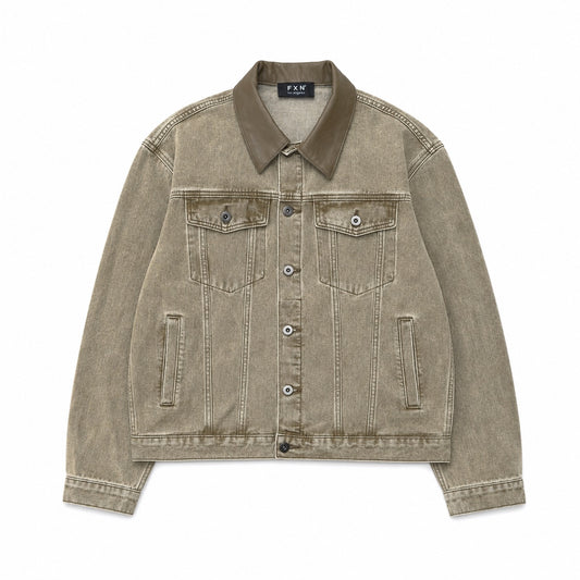 LEATHER COLLAR JACKET - BROWN