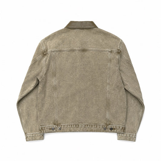LEATHER COLLAR JACKET - BROWN