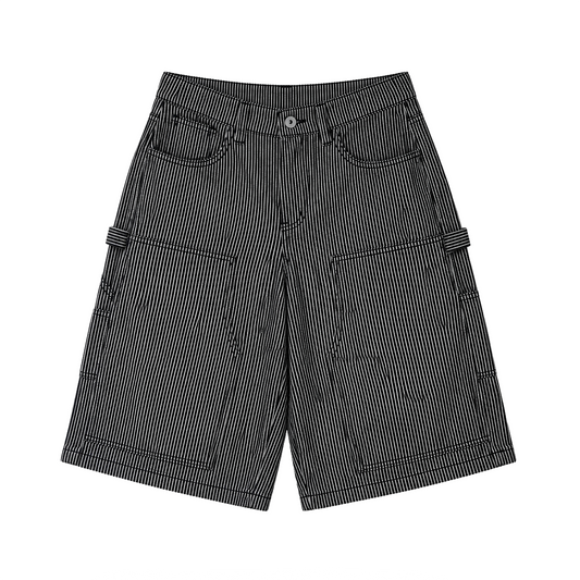 WASHED HICKORY DOUBLE KNEE SHORTS - BLACK