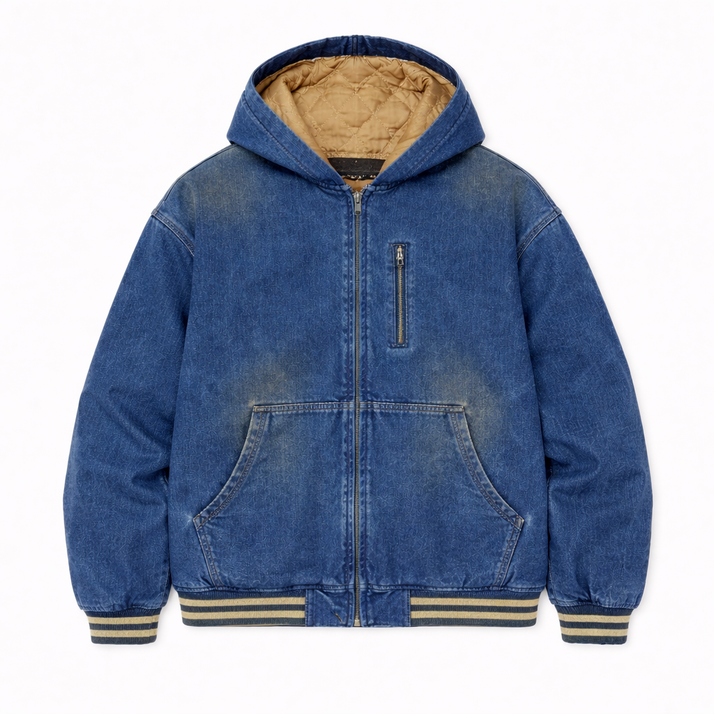 DIRTY DENIM QUILTED JACKET - BLUE