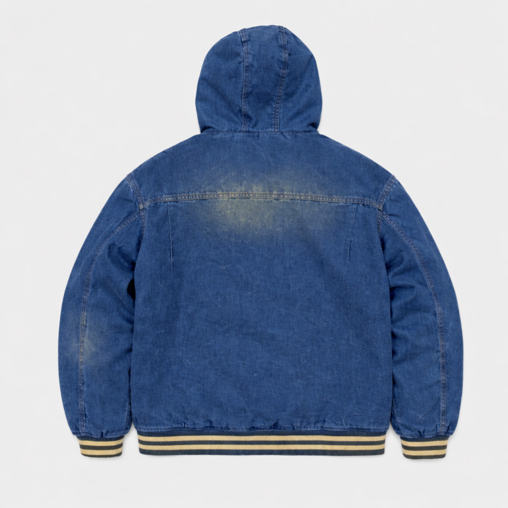 DIRTY DENIM QUILTED JACKET - BLUE