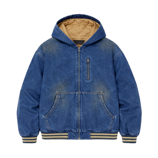 DIRTY DENIM QUILTED JACKET - BLUE