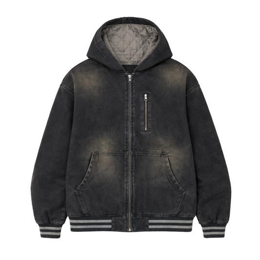 DIRTY DENIM QUILTED JACKET - BLACK