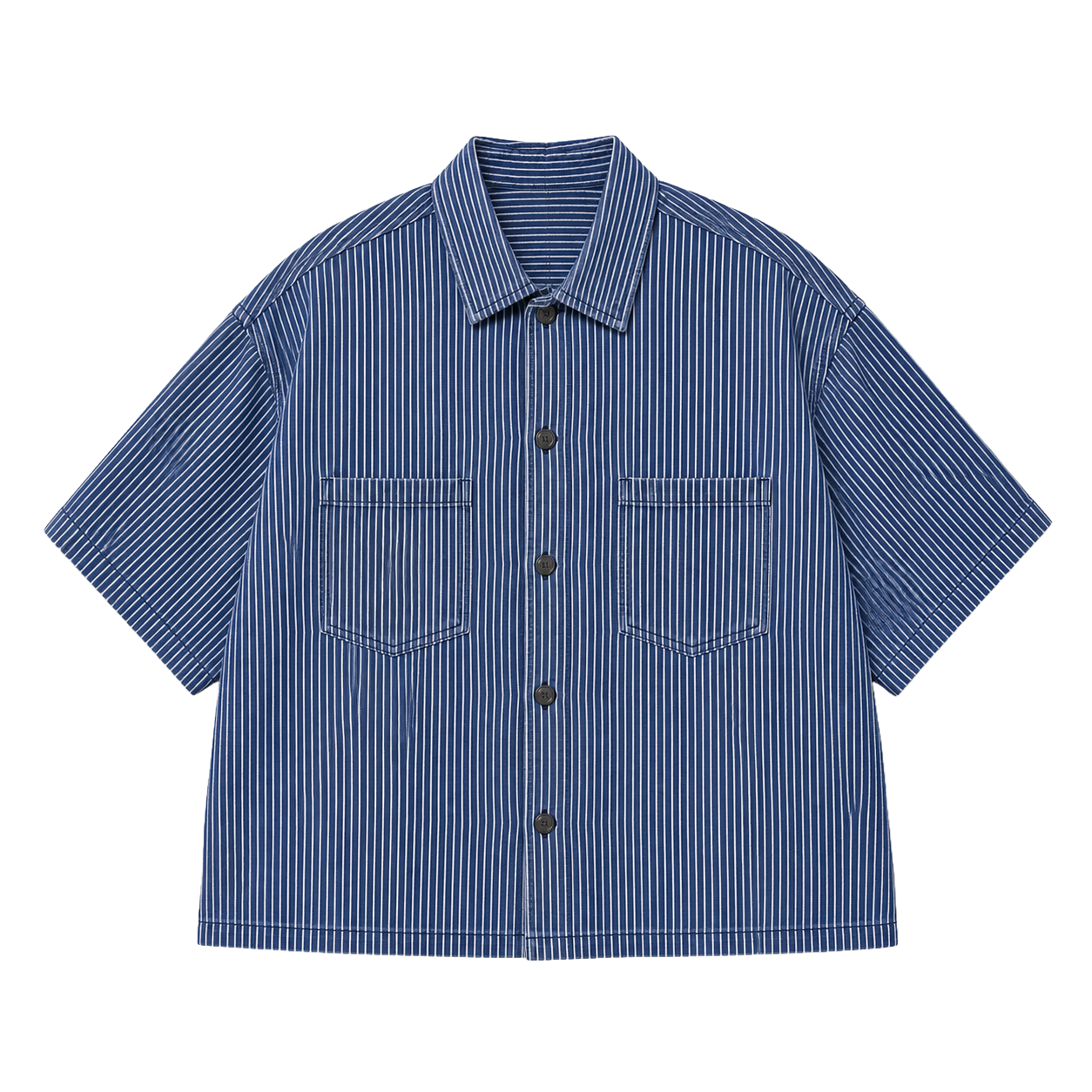 WASHED HICKORY CROP SHIRT - BLUE