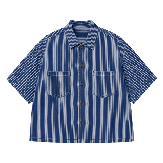 WASHED HICKORY CROP SHIRT - BLUE