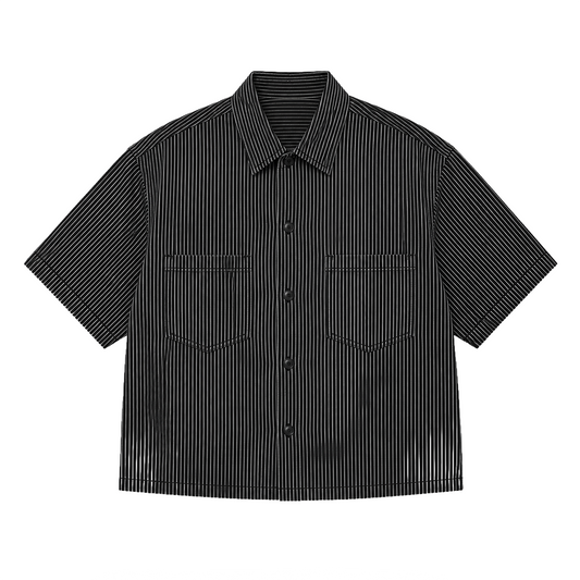 WASHED HICKORY CROP SHIRT - BLACK