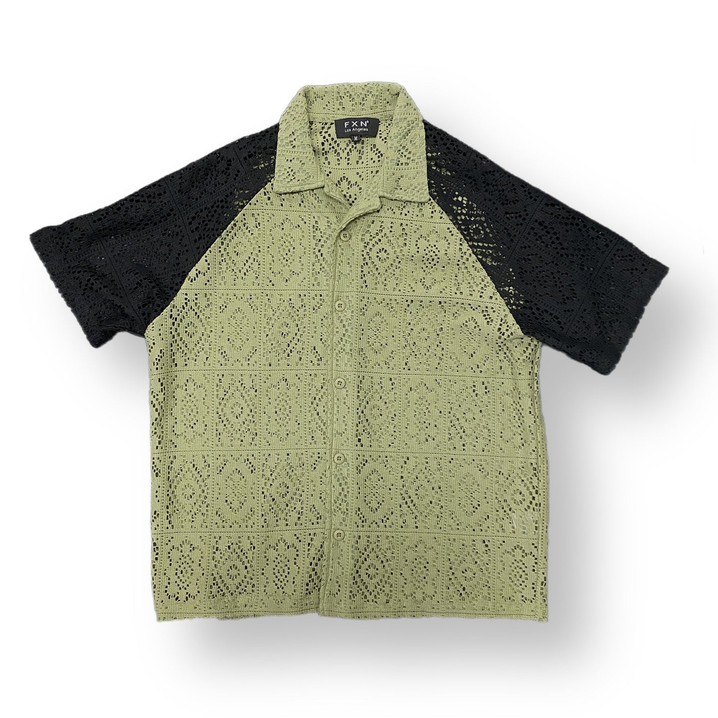 LACE SHORT SLEEVE SHIRT - OLIVE/BLACK