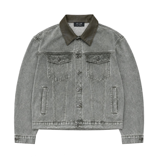 LEATHER COLLAR JACKET - OLIVE