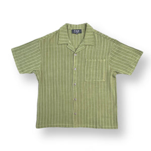 PINSTRIPE LINEN SHORT SLEEVE SHIRT - OLIVE