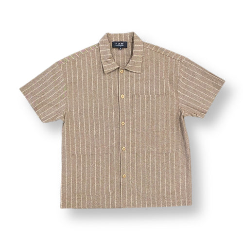 PINSTRIPE SHORT SLEEVE CHORE COAT - BROWN