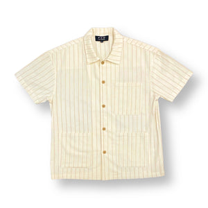 PINSTRIPE SHORT SLEEVE CHORE COAT - CREAM