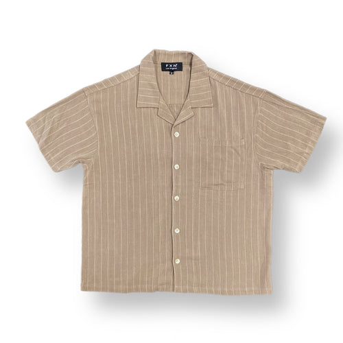 PINSTRIPE LINEN SHORT SLEEVE SHIRT - BROWN