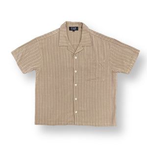 PINSTRIPE LINEN SHORT SLEEVE SHIRT - BROWN