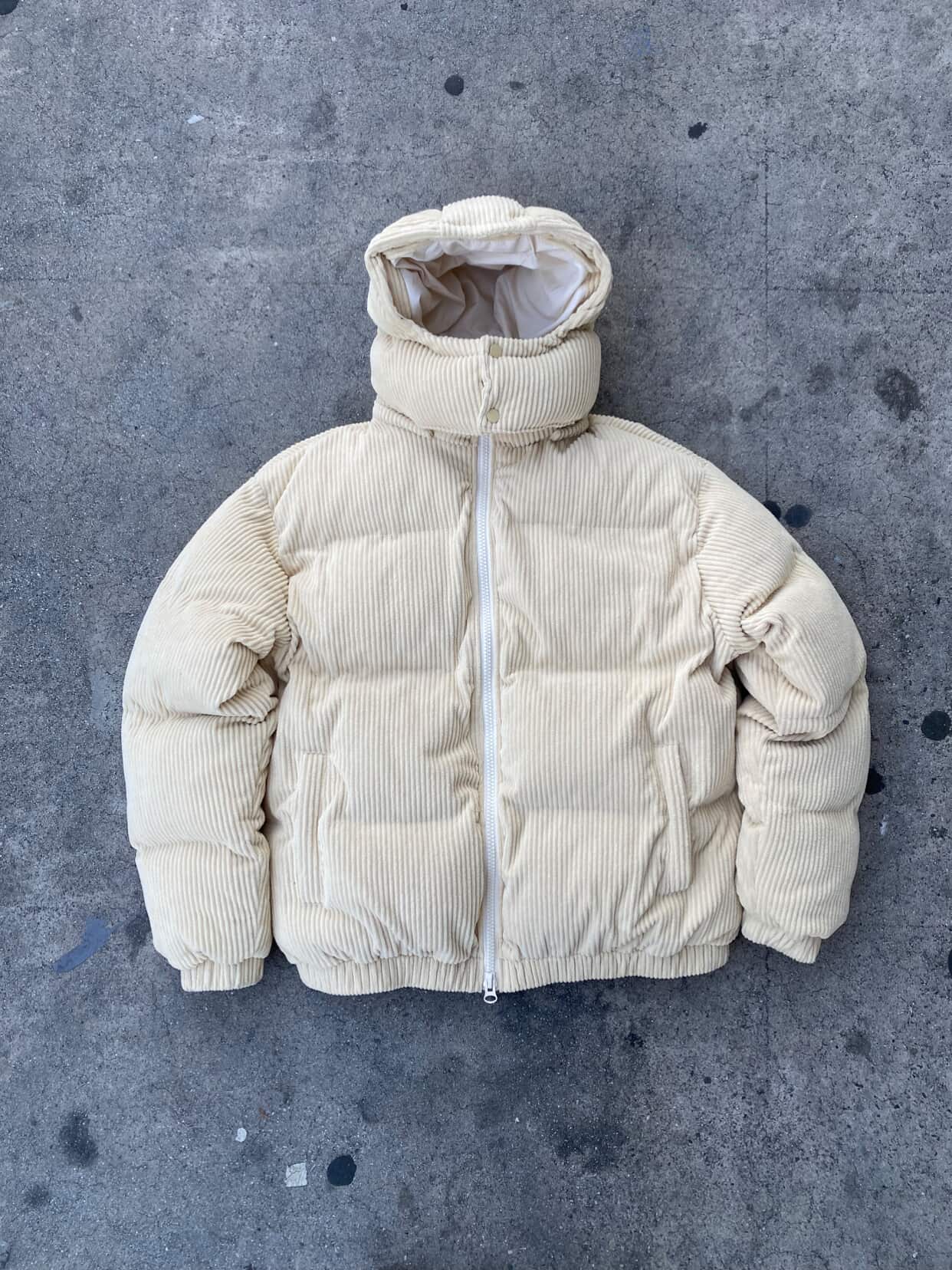 HOODED CORDUROY PUFF JACKET - BEIGE