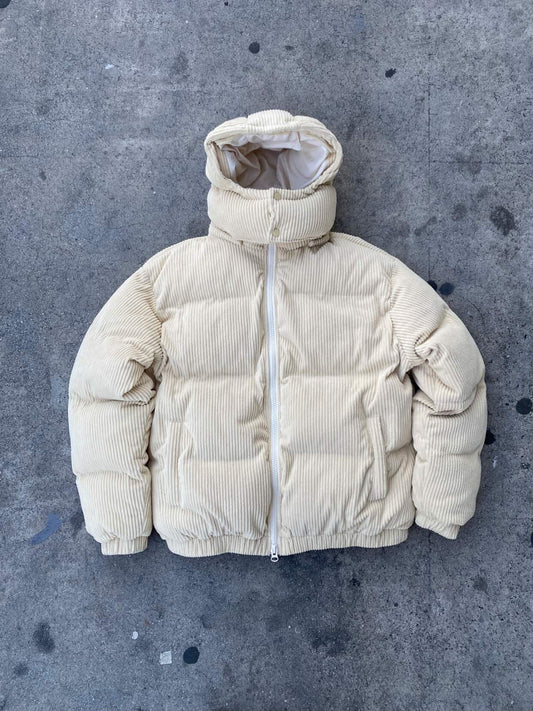 HOODED CORDUROY PUFF JACKET - BEIGE