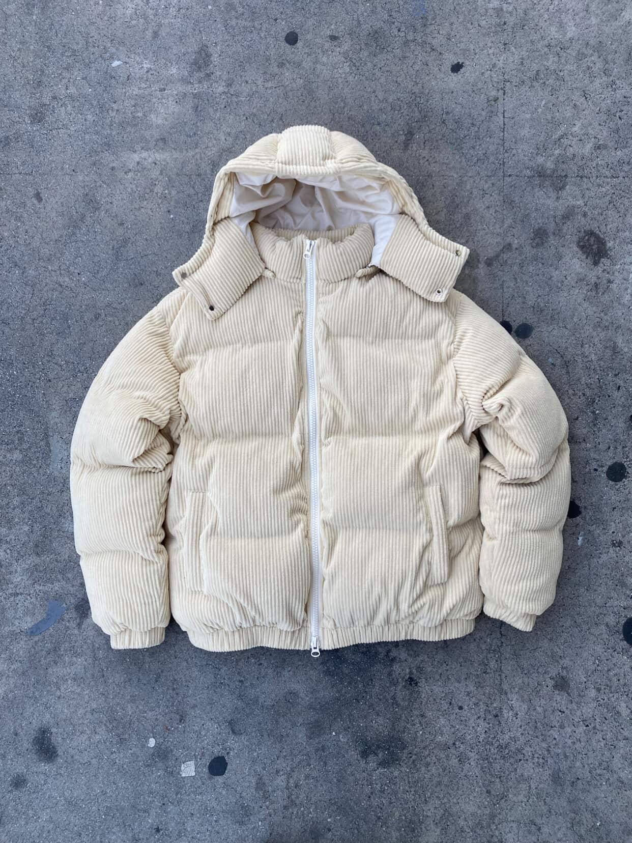 HOODED CORDUROY PUFF JACKET - BEIGE