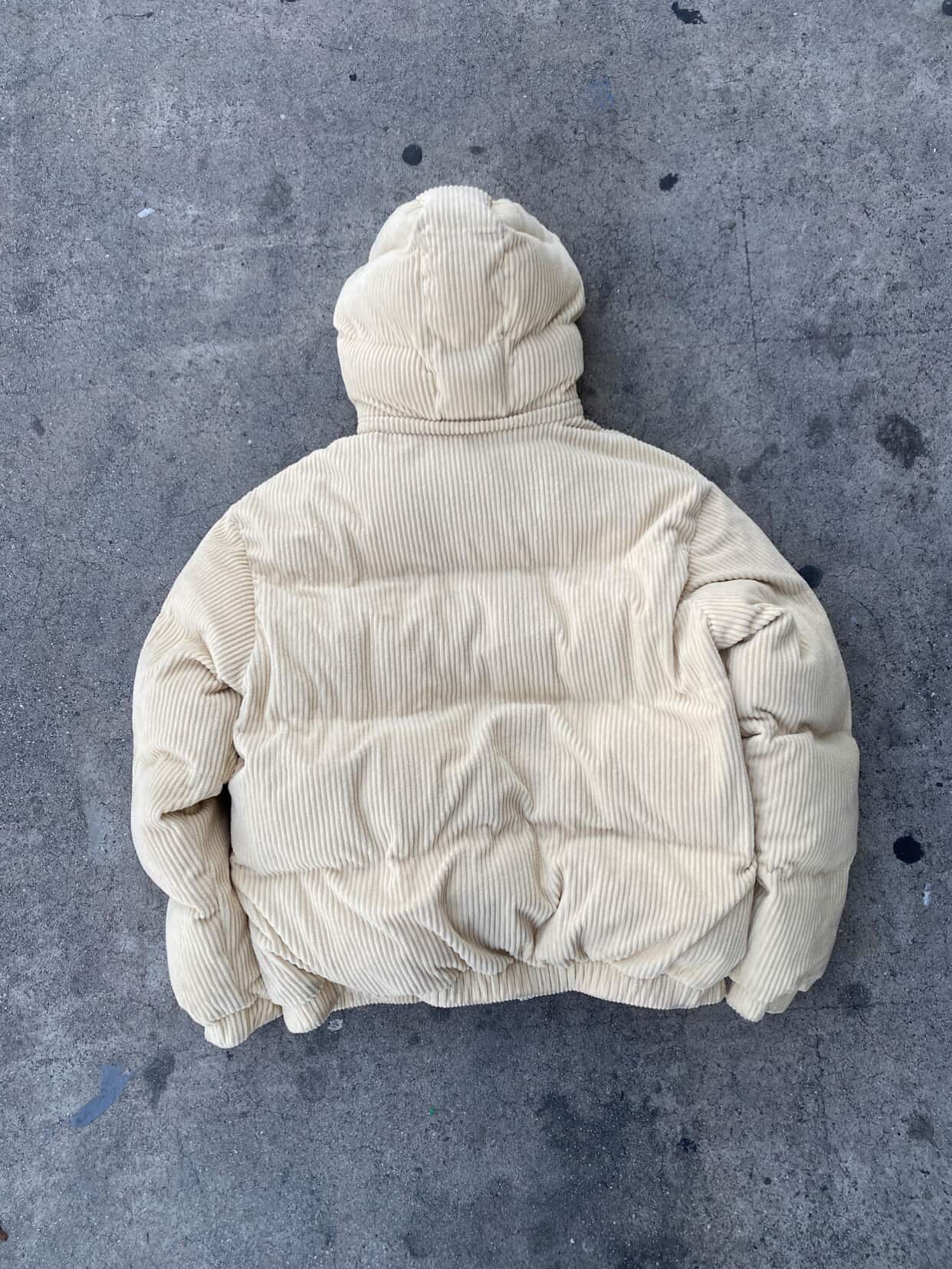 HOODED CORDUROY PUFF JACKET - BEIGE