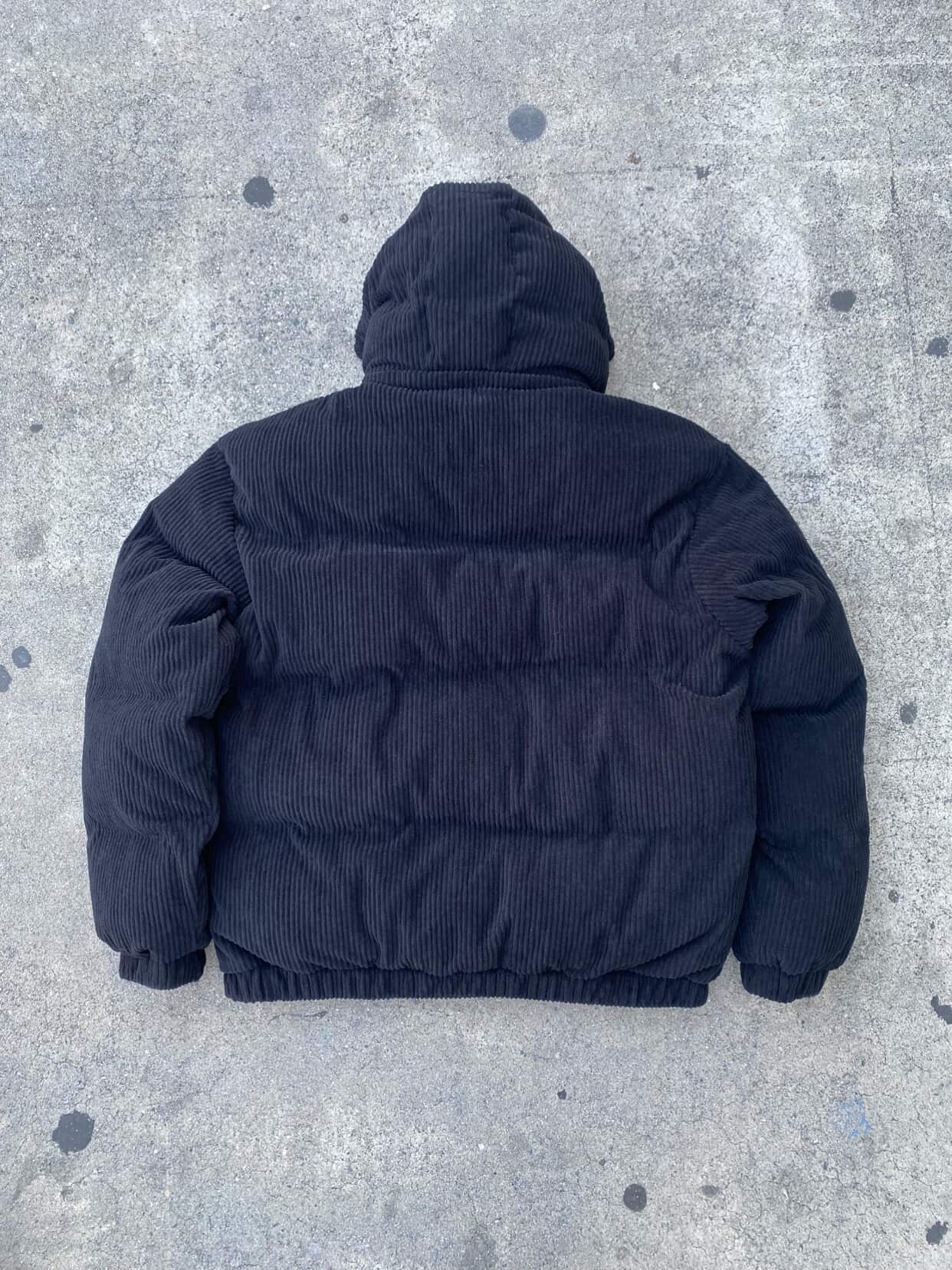 HOODED CORDUROY PUFF JACKET - BLACK
