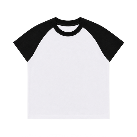 RAGLAN CROP MUSCLE TEE - WHITE BLACK SLEEVE