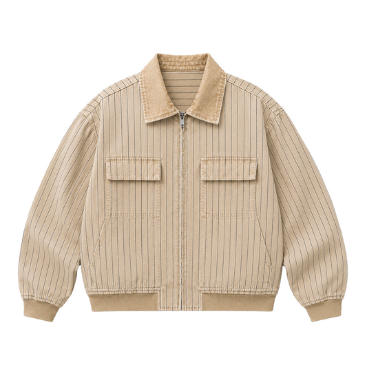 PINSTRIPE VINTAGE WORK JACKET - BEIGE