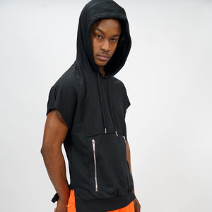 DOLMAN SLEEVELESS HOODIE - BLACK - FXN menswear