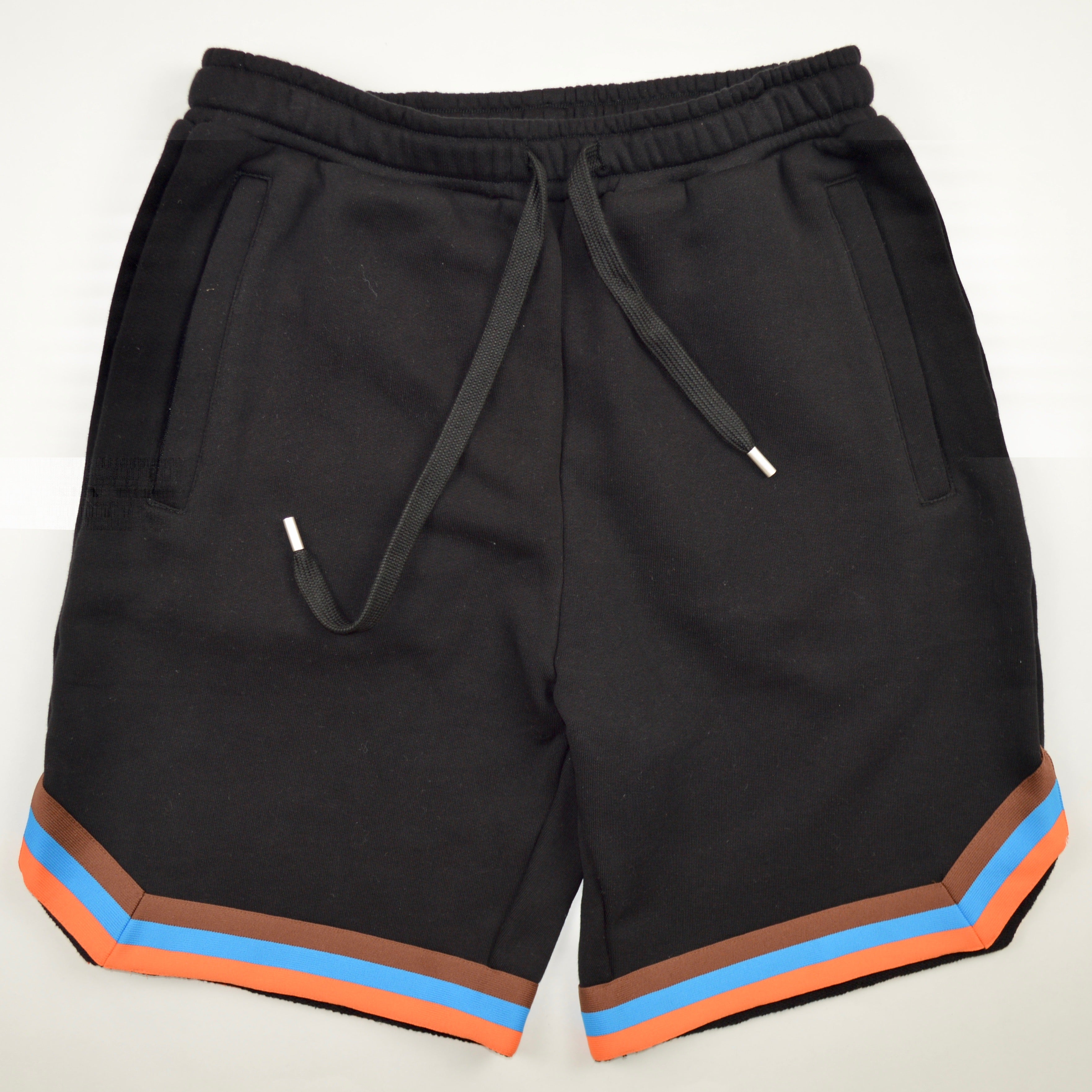 BLACK FRENCH TERRY STRIPE SHORTS