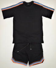 Load image into Gallery viewer, BLACK SHORT SLEEVE FRENCH TERRY STRIPE SHIRT