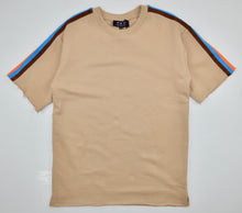 Load image into Gallery viewer, KHAKI TAN SHORT SLEEVE FRENCH TERRY STRIPE SHIRT