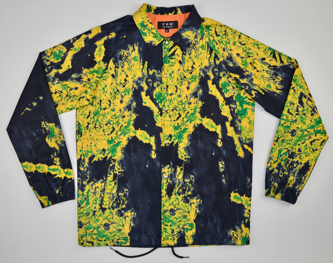 YELLOW & NAVY BLUE TIE DYE COACHS JACKET