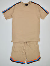 Load image into Gallery viewer, KHAKI TAN FRENCH TERRY STRIPE SHORTS